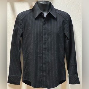 7 Diamonds Stretch Dress Shirt Casual Button Up Black Striped
